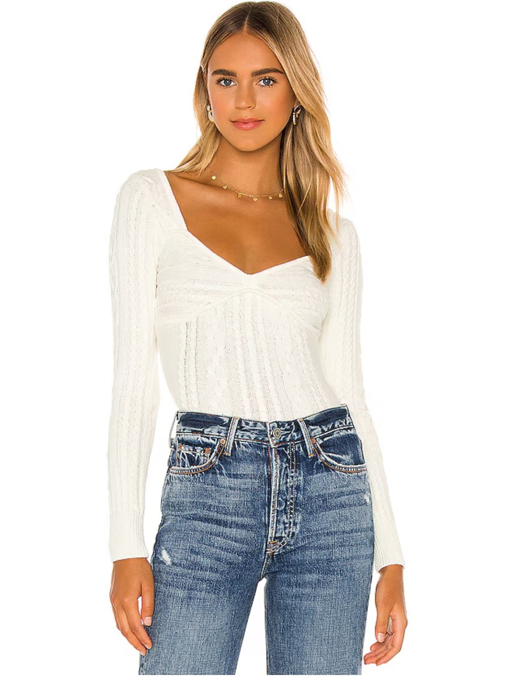 MAJORELLE Cream Cable-Knit-Shoulder Sweater